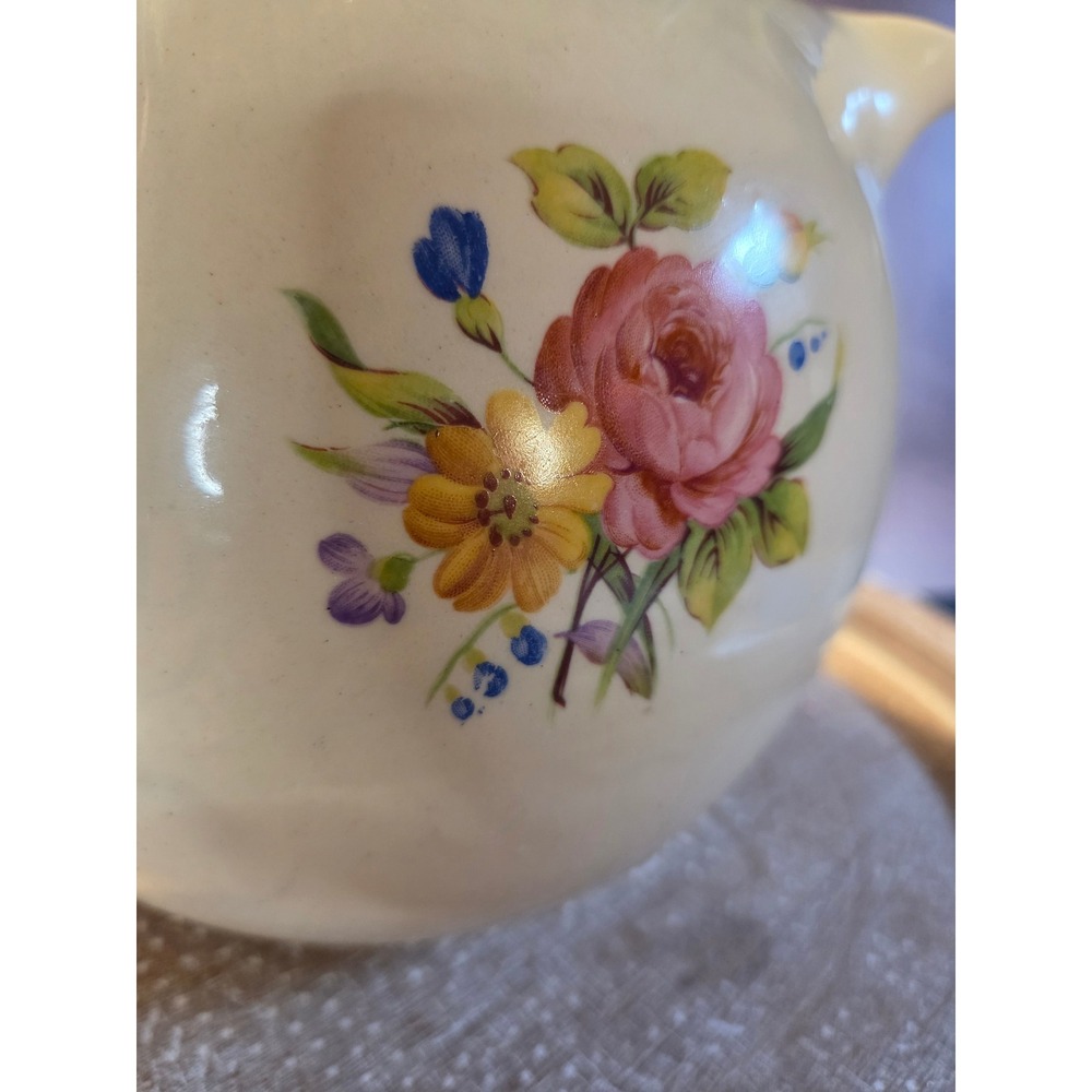 Vintage Floral water jug Cream Color USA Ceramic Rose Flower Decor Farmhouse - Picture 9 of 13